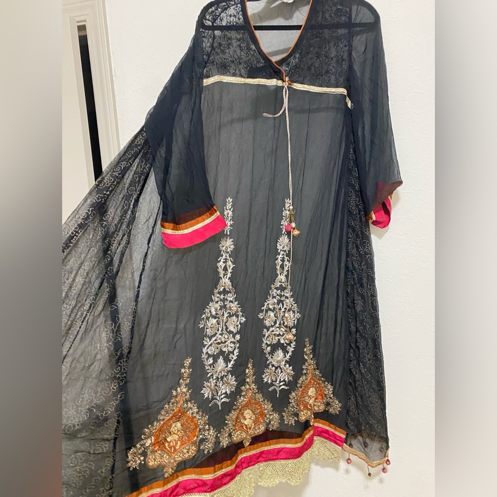 Chinyere Black Sheer Embroidered Frock